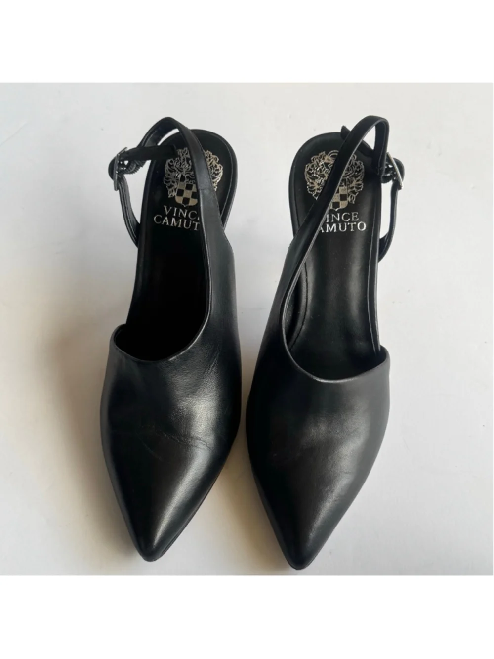 Vince Camuto Black Leather Slingback Pointed Toe Stiletto Heels Size 6